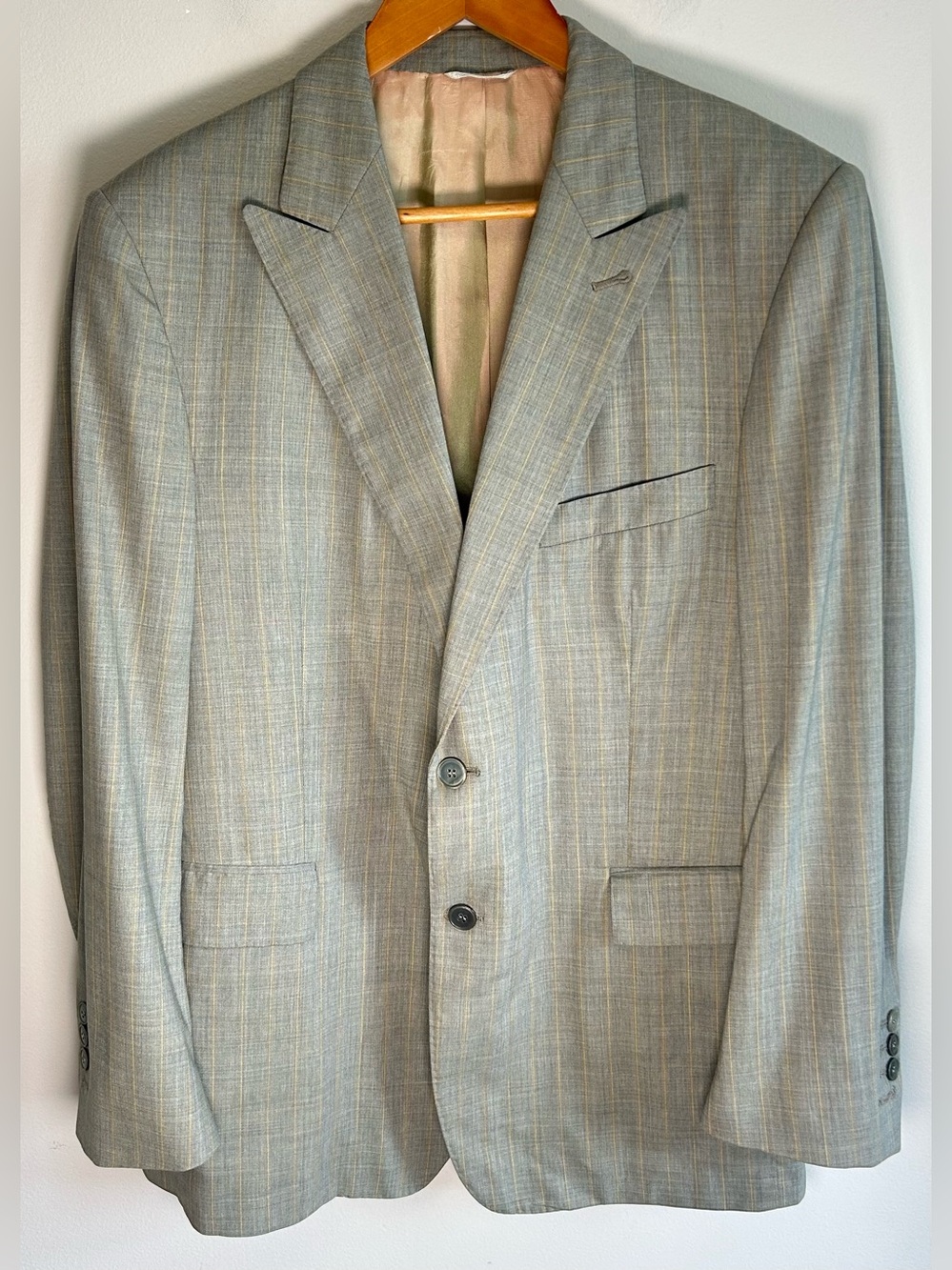 Cloth by Ermenegildo Zegna Mens Wool Blazer Sports Jacket Grey Pinstripes Green